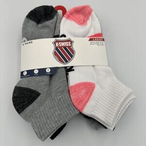 K Swiss Ankle Socks Womens 9-11 Fits Shoe Size 4-10 White Black Gray Pack 6 Pair